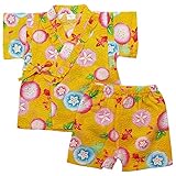 《盛夏 甚平》(ジンベイ) 日本製ベビー女児 リップル生地アサガオ&金魚柄衿フリル甚平スーツ 95cm/イエロー NO.OG-75554