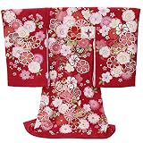 きもの京香 お宮参り 着物 女の子 赤ちゃん 産着 初着 祝い着 赤 綸子生地 花車 鞠 桜 菊 銀糸 キラキラ
