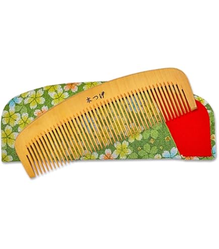 Amazon | 本つげ櫛 解櫛3寸3分 (桜（さくら）彫刻, 櫛ケース【赤