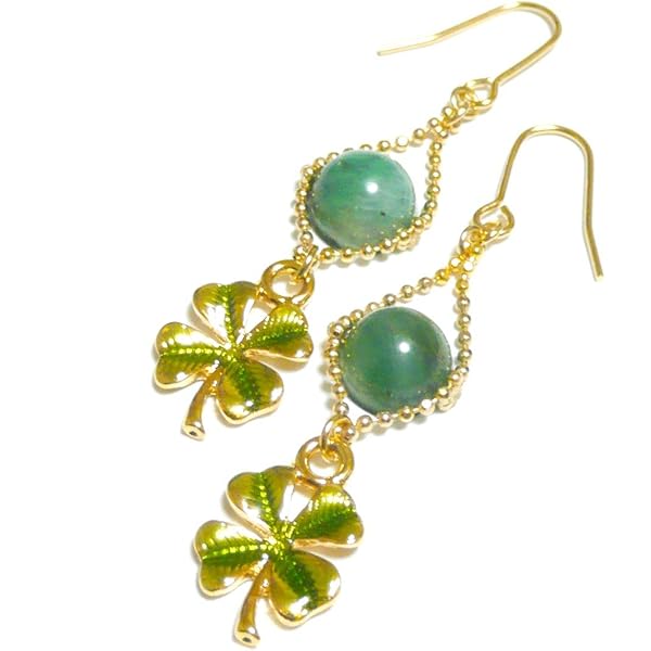Amazon | マラカイト と 四葉 の クローバー の ピアス | ピアス 通販