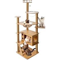 Amazon | キャットタワー 木製 スリム 宇宙船 据え置き 厚さを増した