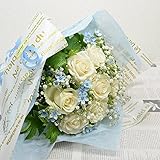 [エルフルール] 生花 白バラ&ブルースター ブーケ花束