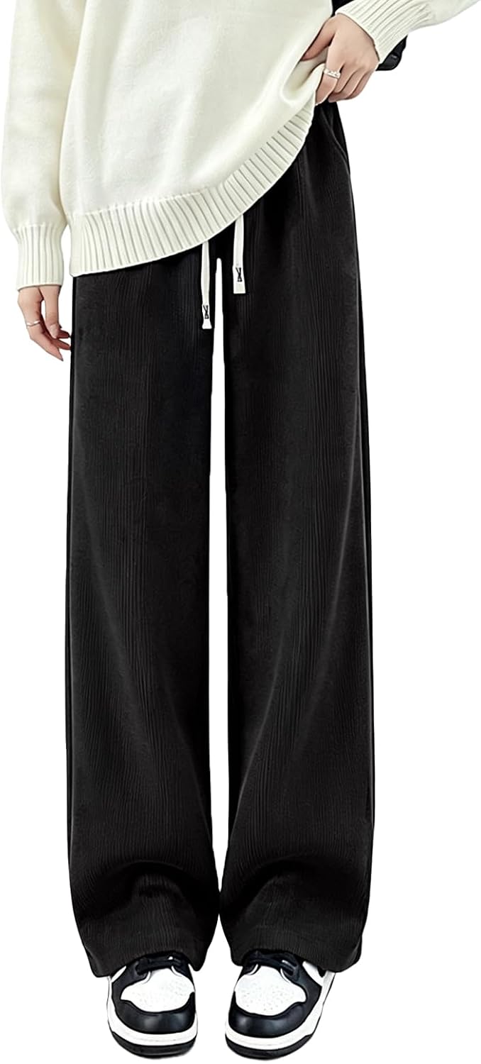 [DawnRain] ワイドパンツ レディース 春秋【垂れ感・体型カバー・美脚】ロングパンツ イージーパンツ カジュアル 便利なポケット付き | ハイウエスト ウエストゴム スラックス ガウチョパンツ ゆったり 柔らか リブ 通勤 日常