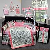 SISI Baby Bedding - Grey Damask 14 PCS Crib Bedding Set incl. Lamp Shade by Sisi
