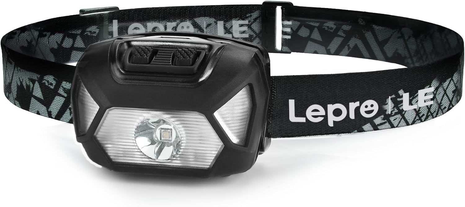 Lepro ヘッドライト 電池式 LED ヘッドランプ 超高輝度 6種点灯モード ledヘッドライト 防水 軽量 キャンプ(1個入り / ブラック) | 単4形電池対応【赤&白ライト/スポット・ワイドLED搭載/SOS点滅/実用点灯22時間/IPX4防水/角度調整可/CE ROHS認証済み】アウトドア ランニング 子供と大人向け 登山 キャンプ 災害 停電用 散歩 作業 小型 夜釣り ヘッド ライト