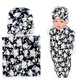 赤ちゃんおくるみ ベビータオルケット 新生児ブランケット ベビー用毛布 子供多用途 あったか マッチングキャップ セット 贈り物 記念撮影 (紺)