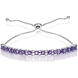 GemStar USA Sterling Silver Genuine, Created, or Simulated Princess-Cut 3mm Adjustable Bolo Pull-String Tennis Bracelet