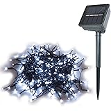 LEDイルミネーションライト ソーラー充電式 ホワイト 200球 20m 8パターン クリスマス 飾り 電飾 ガーデンライト 自動点灯 W-20