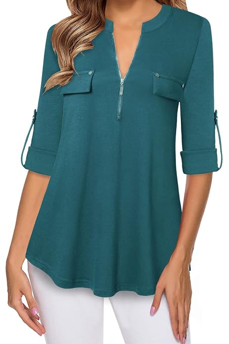 Siddhe Women's Tunic Tops, Zip Front V 