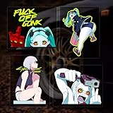 サイバーパンク エッジランナーズ 車ステッカー 貼り紙 ルーシー レベッカ グッズ ステッカー グローリア デイビット マルティネス カーステッカー 車 自動車 ドアハンドル 汎用 PVC 車ドア 窓 壁シール 装飾 シール コスプレ小物 萌えグッズ プレゼント (E(5個セット）,15*10cm)