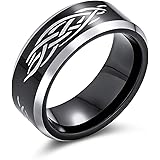 [Bling Jewelry] レーザーは人の慰めの適合 8MM のためのカトリック宗教の黒いキリストの棘のチタニウム バンド リングをエッチングしました