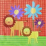 Green Leaf Art Lions on Color Canvas Art [並行輸入品]