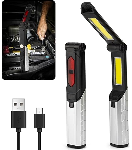 Unilite IL-375R USB Rechargeable High Grade LED Slimline Folding Inspection Light | 375 Lumen | Additional Rear & Top Torch | Strong Magnetic Base | On