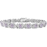 Sterling Silver Genuine or Synthetic Gemstone Oval X Design Polished Tennis Bracelet for Women