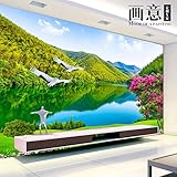 3 D 室ベッドルームのテレビの背景川風景鳥壁紙 BQ 197 座って