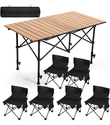 【新品】７点セット　ブラック　120cm　アウトドア テーブル チェアセット Amazon.co.jp: アウトドア テーブル チェアセット 7点セット 120×56cm