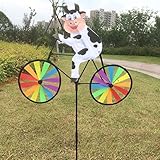 かわいい動物の自転車の風車ウィンドバイクカイト庭の芝生の飾りの子供の屋外飛行のおもちゃ (牛)