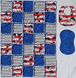 Fun Pirate Print with Red and Blue Nautical Accent Fabrics Baby Rag Quilt with Matching Burp Cloth a