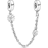 Pandora Silver Safety Chain Charm Daisy 798764C01, Sterling Silver, Cubic Zirconia