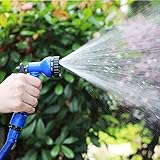 Puno花園用伸縮ホース3倍に伸びるホース7パターン散水ノズル　マジックホース ガーデニング 洗車 掃除用 (青25FT)
