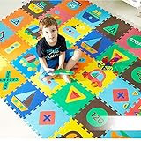 [XINXIKEJI]パズルマット　ジョイントマット　赤ちゃん　動物/交通手段　9枚入り　厚手　14mm　30cm　キッズ　ベビー　エコ/洗える/防音/ケガ防止/　クッションマット　プレイマット　かわ