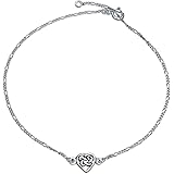 [Bling Jewelry] 愛の結び目の中心の形のケルトTriquetraのAnkletの幸運な魅力フィガロリンクの足首のブレスレットは女性のために調節可能なエクステンダーとの調節可能な9から10インチ酸化させた.925の純銀製の
