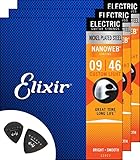 Elixir エリクサー エレキ ギター 弦 3 セット カスタム ライト 009-046 ナノウェブ コーティング 弦 + Musent ピック 2枚付 お試しセット 12027-3P