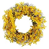 (Yellow) - 60cm Spring Floral Front Door Forsythia Flower Wreath Dogwood Wreath (YELLOW)