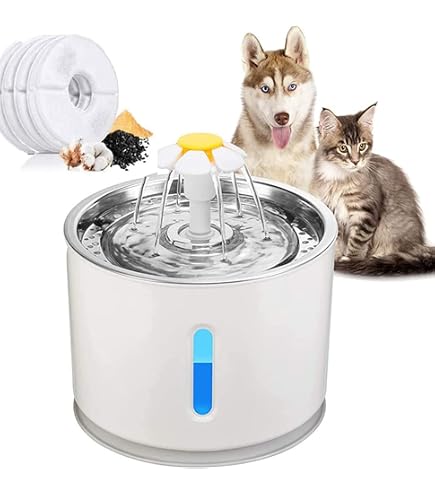 Wonder Creature Stainless Steel Cat Water Fountain - 81oz/2.4L With LED Water Level Alert, 3 Filters & Mat, Quiet Pump