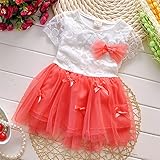 Candykids 子供ドレス 女の子ドレス ガールズワンピース 真夏気分に展開　超可愛　素敵なレース エレガント子供ワンピース　フワフワティアードスカート (80cm, レッド)