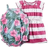 カーターズ carter's アパレル baby line 女の子2点セット ロンパース ワンピース ピンク ブルー マルチ ハイビスカス 綿 121G484 【並行輸入品】 9ヶ月