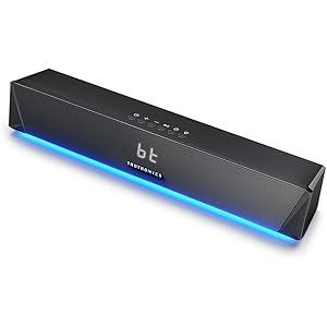 TaoTronics サウンドバー Bluetooth 5.0 PC スピーカー 14W出力 デュアルパッシブラジエーター ゲーム向きLEDライト付 ストップウォッチ機能付 壁掛け可 【12ヶ月+18ヶ月間保証】 TT-SK027
