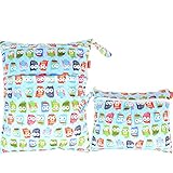 Damero ウェットバック(防水バッグ) 2点セット オムツ・おしりふき・着替え・タオル・水着・お風呂用品・食事セット入れ お出かけ 温泉 スポーツ 大活躍 可愛い マルチ収納（可愛いフクロウ）