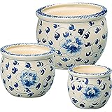 陶器植木鉢 3点セット 【ガーデニング プランター 鉢 花柄 陶器 セット おしゃれ 植木鉢】