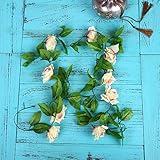 Auntwhale 4.3フィートローズフラワーガーランドの葉のシミュレーションホームルームのホテルの絹の花オフィスガーデンウェディングガーランド外部装飾