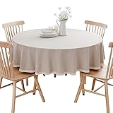 BHOMTY コットンとリネン円形テーブルクロス カーキ 直径90cm 直径50cm以下の円形テーブルに最適