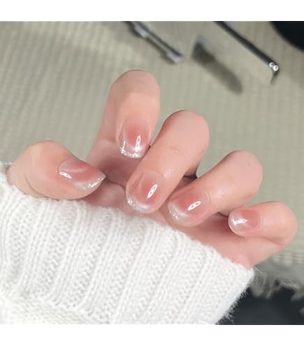 Amazon | 24枚入り ネイルチップ ヌーディーピンクホワイト の先端ラメ