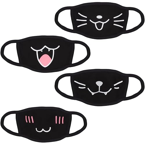 UOCAI Pack of 4 Face Masks, Femboy Mask, Anime Mouth Guard, Cotton Mask, Funny Kawaii Cartoon Cotton Mask, Reusable Cosplay M