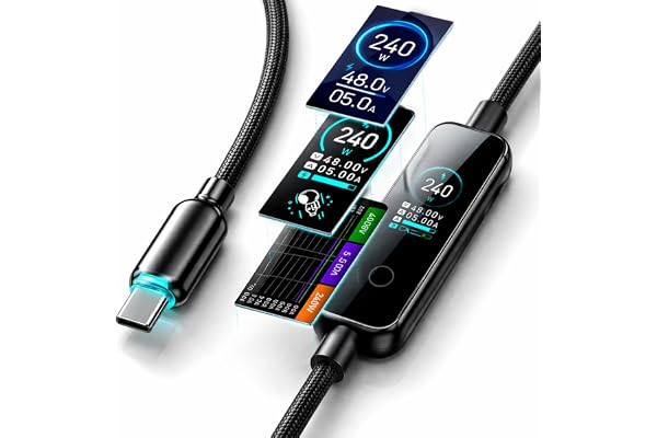 MATECH USB-C & USB-C ケーブル 240W 高耐久ナイロン USB PD対応 (史上初リアルタイムディスプレイ付き) 【iPhone/MacBook/iPad/Galaxy/Pixel/Windows PC 対応】(PowerSight 240W 1.2m ブラック)