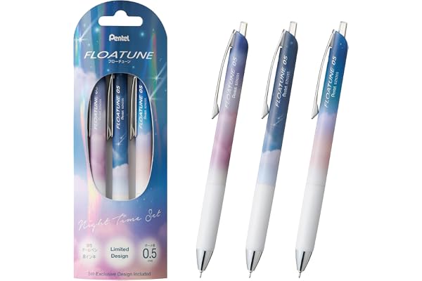 ぺんてる ボールペン 油性 フローチューン 限定 Night Time Set 0.5mm 黒3本 BZN205SDB-3A | 【軸デザイン】黄昏（たそがれ）・ほうき星（ほうきぼし）・明空（あけそら）