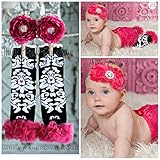 ベビーレッグウォーマー＆ヘアバンド【２点セット】ホットピンクのダマスク柄☆