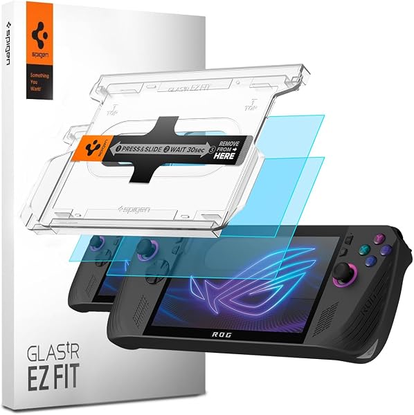 Spigen ROG Ally X ガラスフィルム 貼り付けキット付き 9H硬度強化ガラス ナノコーティング 2枚入 AGL09347 - 1