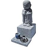 墓地設置専用：御影石供養(水子)地蔵 高さ約３８㎝台座１５㎝×２５㎝、線香立、水鉢、設置用資材付き
