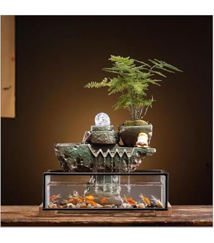 Amazon.co.jp: 卓上噴水 ミニ滝 卓上 LEDライト付き 水槽像付き
