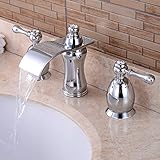 Wovierクロム/つや消しニッケル/ Oil Rubbed Bronzeウォーターフォール浴室シンク蛇口、2つハンドル3つ穴洗面所蛇口、Widespread Basinミキサータップ 8414
