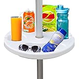 AMMSUN 33cm Round Plastic Beach Umbrella Table Tray for Beach, Patio, Garden, Swimming Pool with Cup Holders,Snack Compartmen