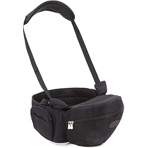 La Luce ヒップシート 抱っこ紐 キャリア 赤ちゃん ベビーシート 滑り止め ウエスト ポーチ 収納 肩紐 腰ベルト 調整 (ブラック)