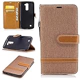 LG K10 ケース 手帳型 カード収納 横置きスタンド機能付き マグネット カバー 高品質 財布型 衝撃吸収 落下防止 LG K10 対応 ケース (P5 ブラウン)