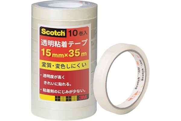 3M スリーエム スコッチ セロハンテープより変色しにくい 透明テープ 大巻 10巻入 15mm×35m 500-3-1535-10P