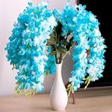 Mavee 4個23 " Hanging Wisteriaシルク人工花ブッシュ( 5 Stems )ホーム、結婚式、レストラン、オフィスの装飾用 ブルー